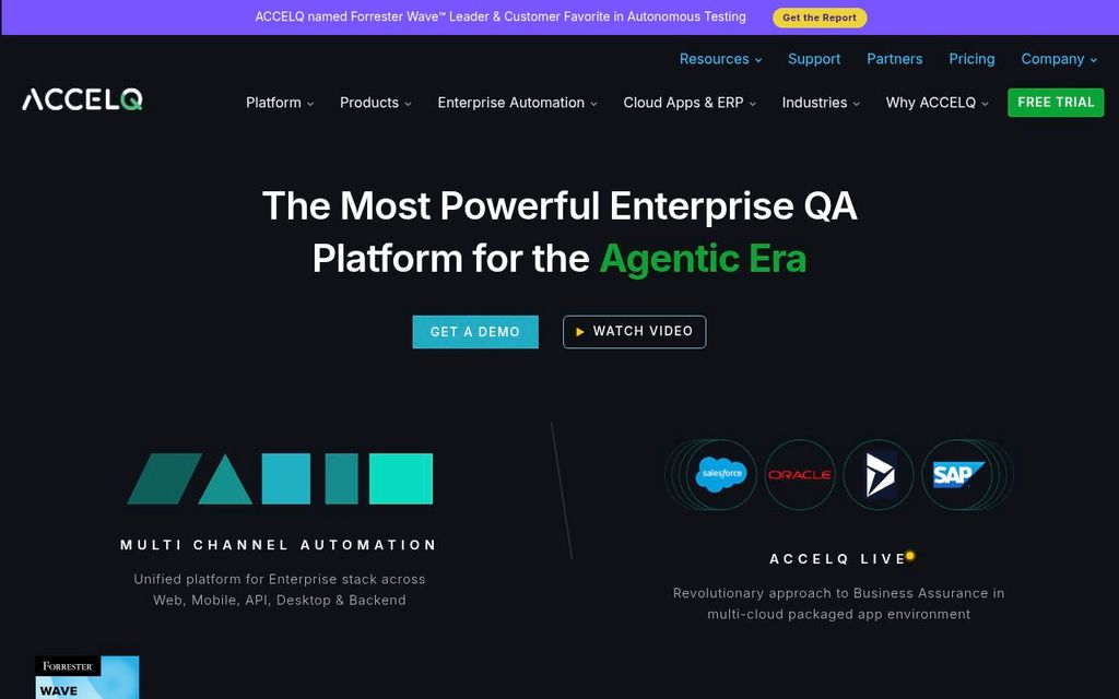 Screenshot of the ACCELQ homepage