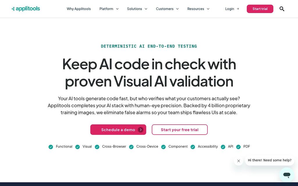 Screenshot of the Applitools homepage