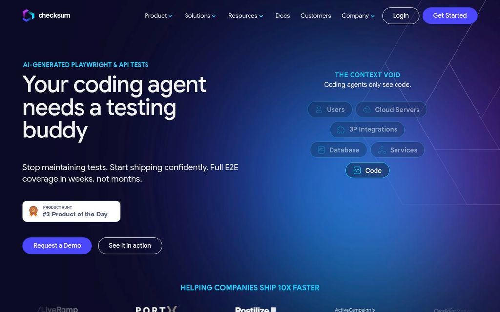 Screenshot of the Checksum homepage