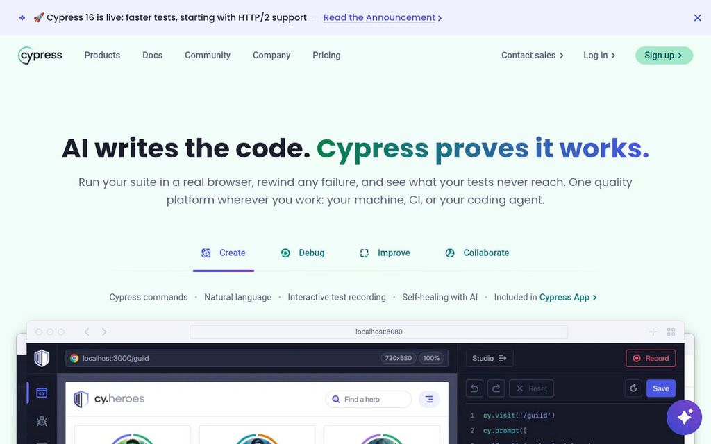 Screenshot of the Cypress homepage
