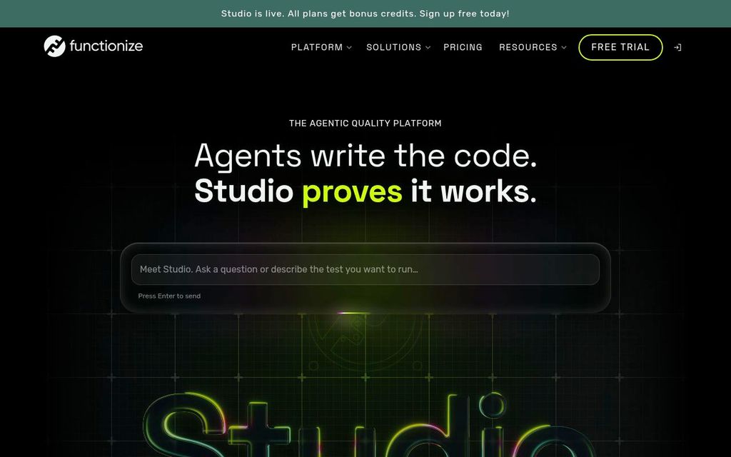 Screenshot of the Functionize homepage