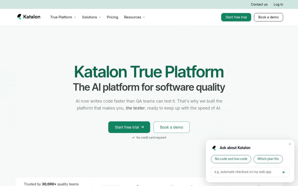 Screenshot of the Katalon homepage