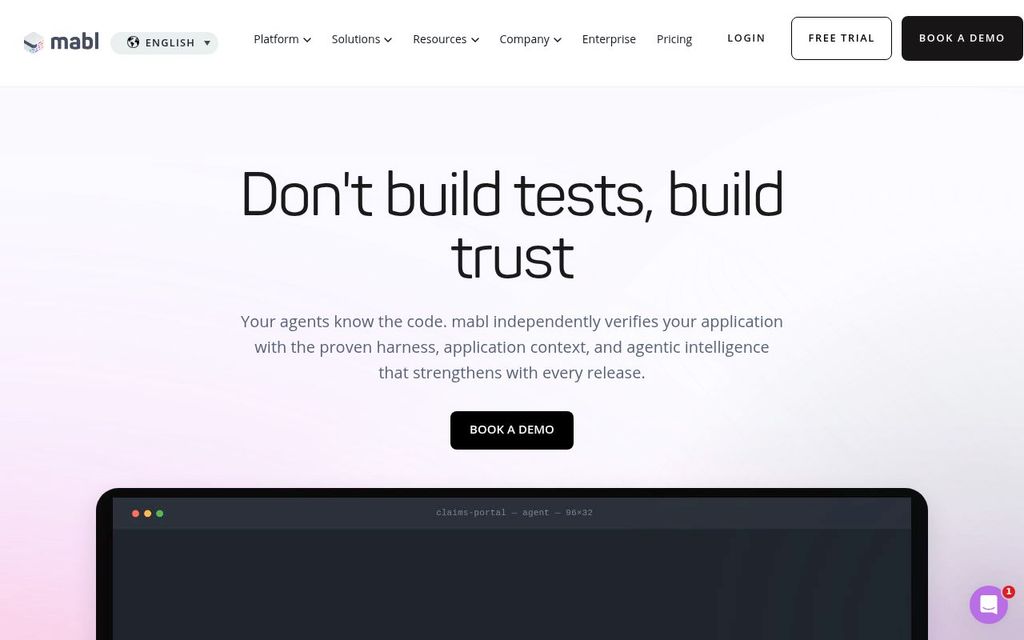 Screenshot of the mabl homepage