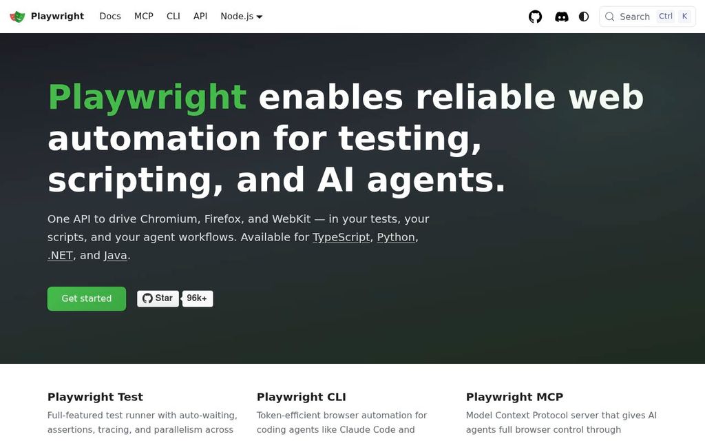 Screenshot of the Playwright homepage