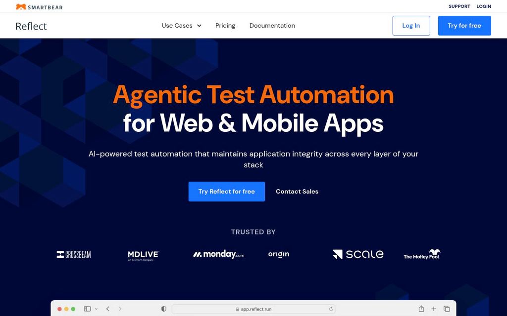 Screenshot of the Reflect homepage