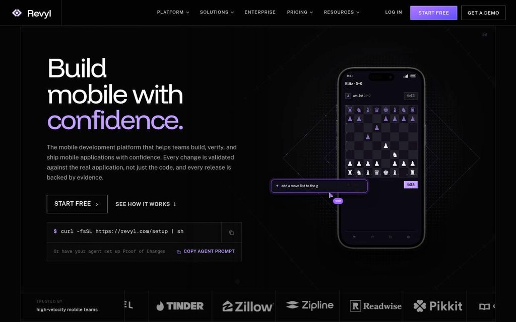 Screenshot of the Revyl homepage