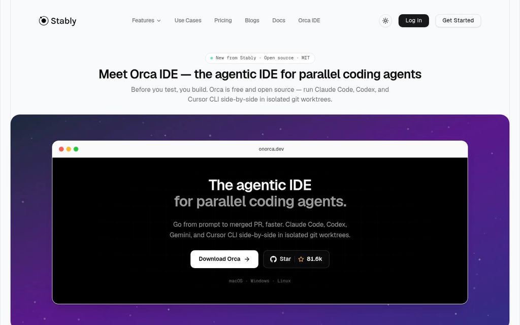 Screenshot of the Stably homepage