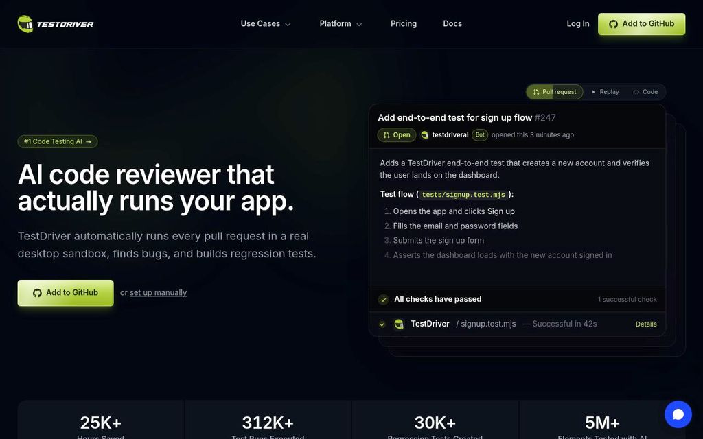 Screenshot of the TestDriver homepage
