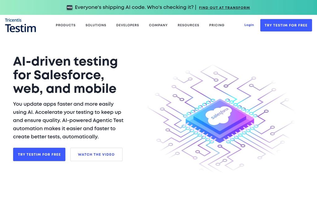 Screenshot of the Testim homepage