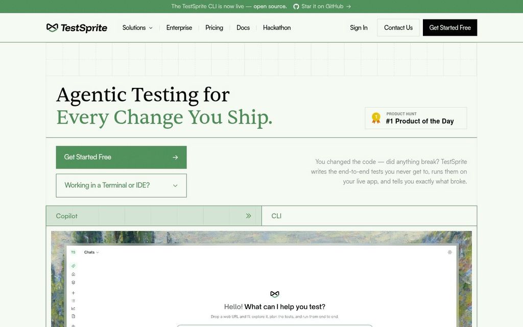 Screenshot of the TestSprite homepage