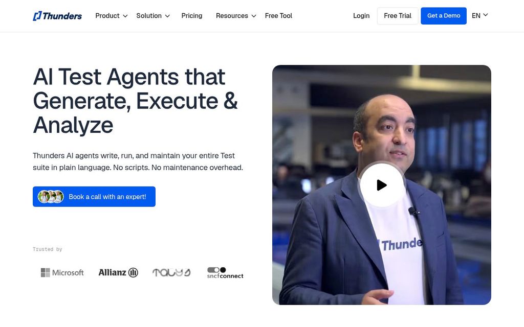 Screenshot of the Thunders AI homepage