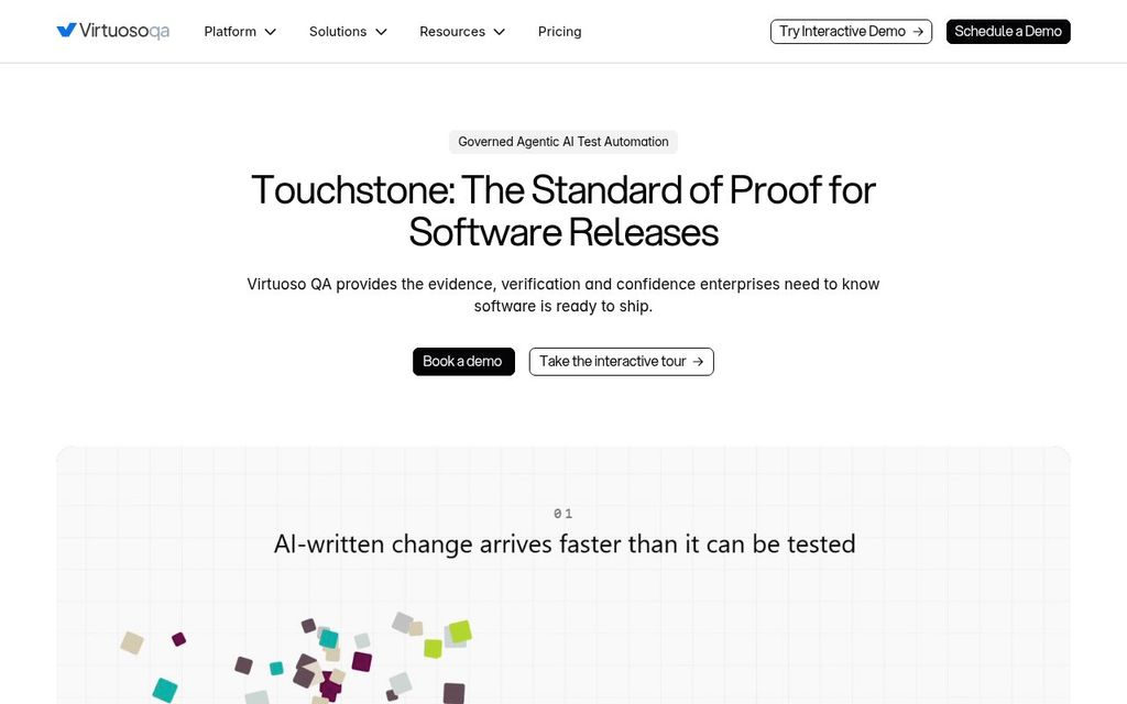 Screenshot of the Virtuoso QA homepage